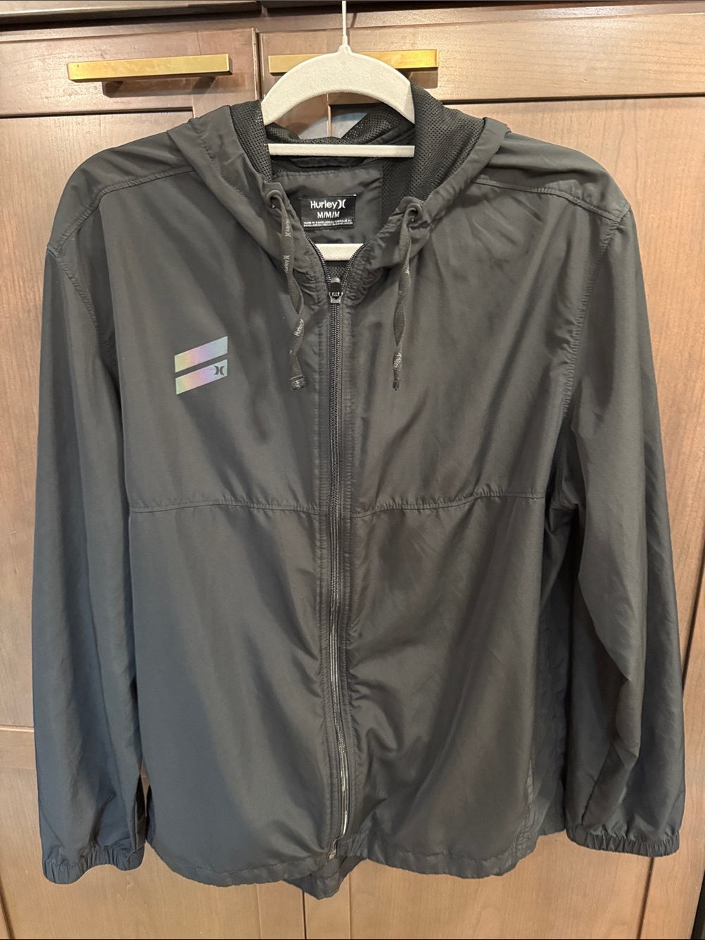 Hurley Men's Black Hooded Windbreaker with Subtle Logo Accent